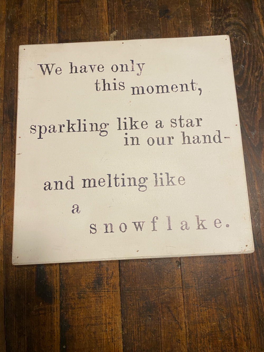 Sugarboo & Co.Rustic White Typographic Wood Sign - 'this moment' Snowflake Quote